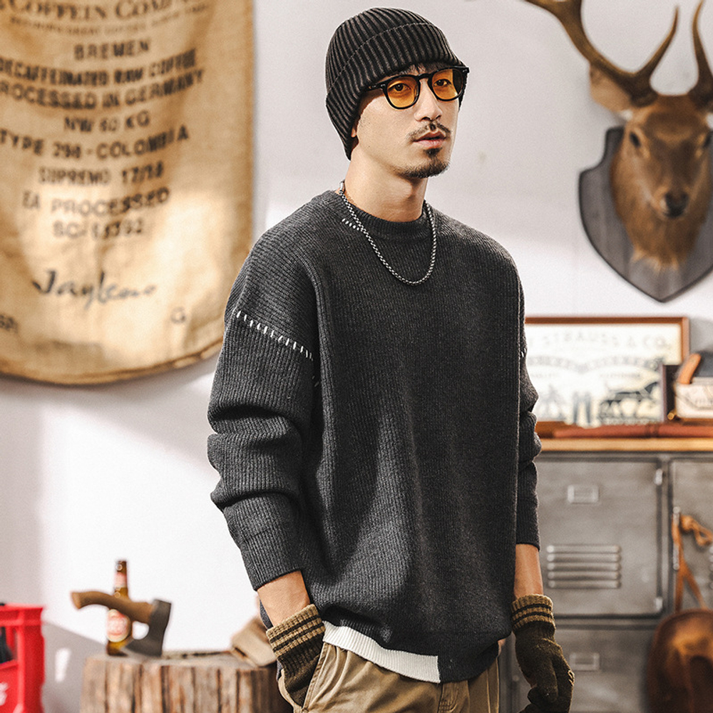 Американский ретро свитер мужской зимний толстый лонгслив 660 гр