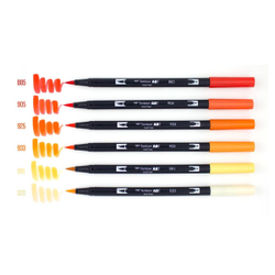 Набор Tombow ABT Dual Brush 6 Orange Blendables включает в себя 6 оранжевых кистей: №885 Warm Red, №905 Red, №925 Scarlet, №933 Orange, №991 Light Ochre и №020 Peach.