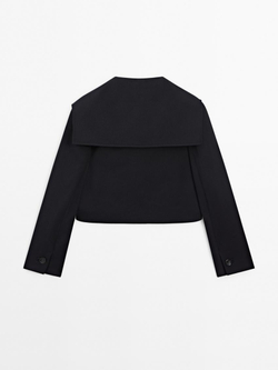 Massimo Dutti Куртка из смесовой шерсти с отложным воротником, темно-синий