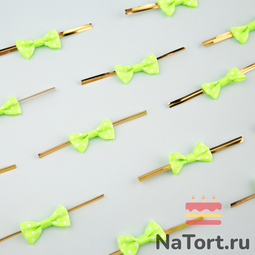 Твист лента с бантиком (зеленый в горошек, 8 см) 50 шт