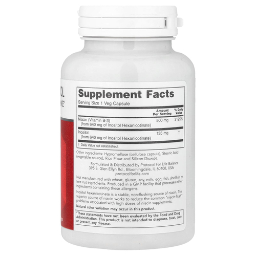 Protocol for Life Balance, Ниацин, не вызывающий смывания, 90 растительных капсул