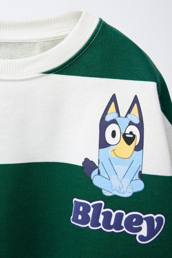 ZARA ТОЛСТОВКА В ПОЛОСКУ С ПРИНТОМ BLUEY © LUDO STUDIO, ЭКРЮ/ЗЕЛЕНЫЙ