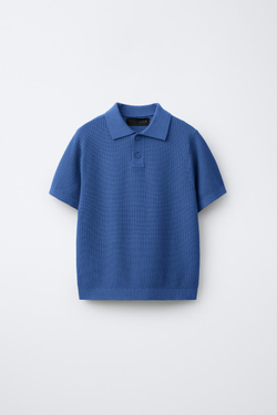 ZARA БАЗОВОЕ ПОЛО В РУБЧИК, ЯРКО-СИНИЙ
