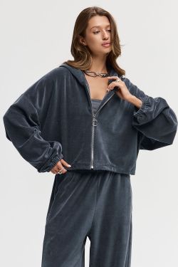 Худи на молнии из велюровой ткани графитового цвета