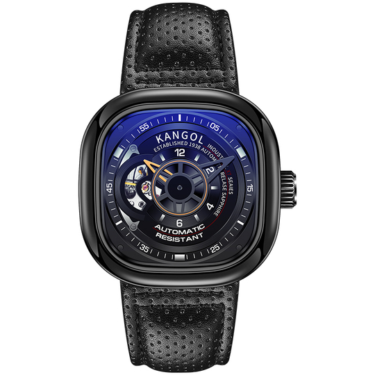 KANGOL Black Friday Automatic Mechanical Movement Genuine Leather Strap Watch Men"s Watches Skeleton Dial