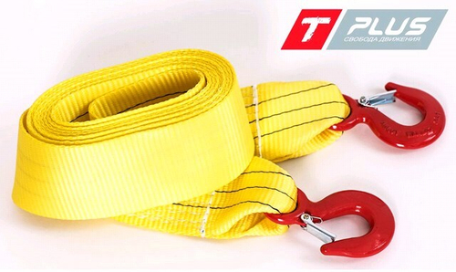 Трос буксир. (8 т) лента 2 крюка /4,5 м//экстрим класс/ (TPlus)
