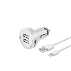 Разделитель автомобильный Deppa Ultra MFI 2.1A D-11254 + витой дата-кабель 8-pin Lightning (2USB: 5V 1A &amp; 5V 2.1A) Белый