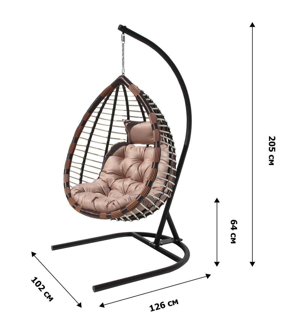 Кресло подвесное Шарм арт.D159-МТ003 (стойка+основание черн, корз.корич-белое, подуш.беж. 3уп. (В))