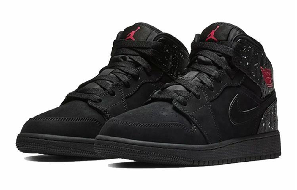 Кроссовки Jordan Air Jordan 1 Mid Black Rush Pink White Splatter (Женская размерная сетка)