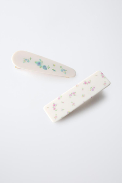 ZARA НАБОР ИЗ 2 ЗАКОЛОК ДЛЯ ВОЛОС С ЦВЕТОЧНЫМ ПРИНТОМ, ЭКРЮ