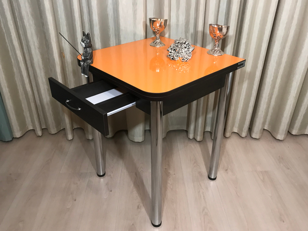 Кухонный раскладной стол с ящиком Glossy Wenge orange