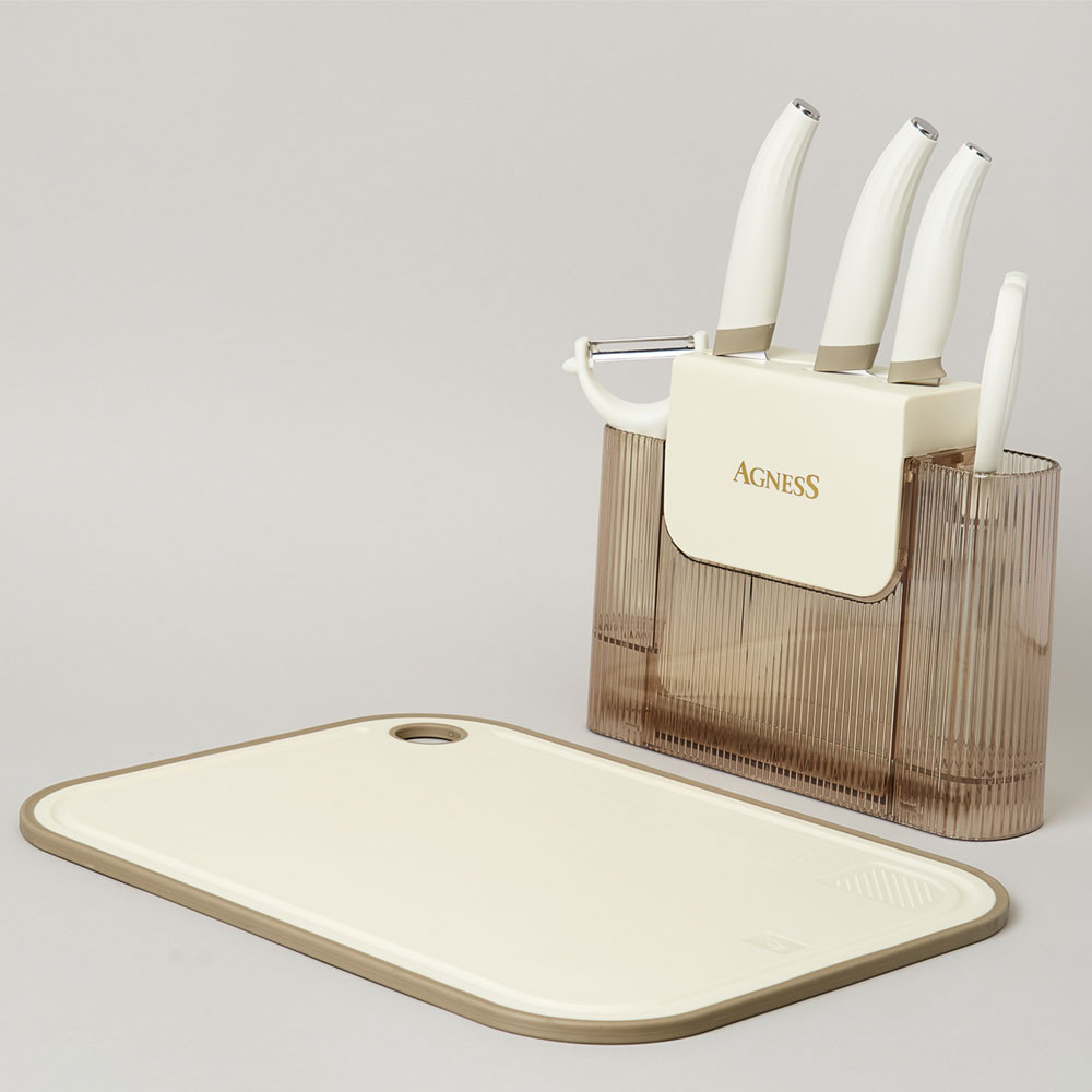 Набор ножей и кухонных принадлежностей 7 предметов, цвет айвори