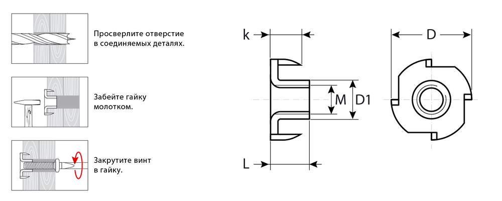 Гайка врезная, M8x11мм, 5 кг (880 шт.), оцинкованная, ЗУБР