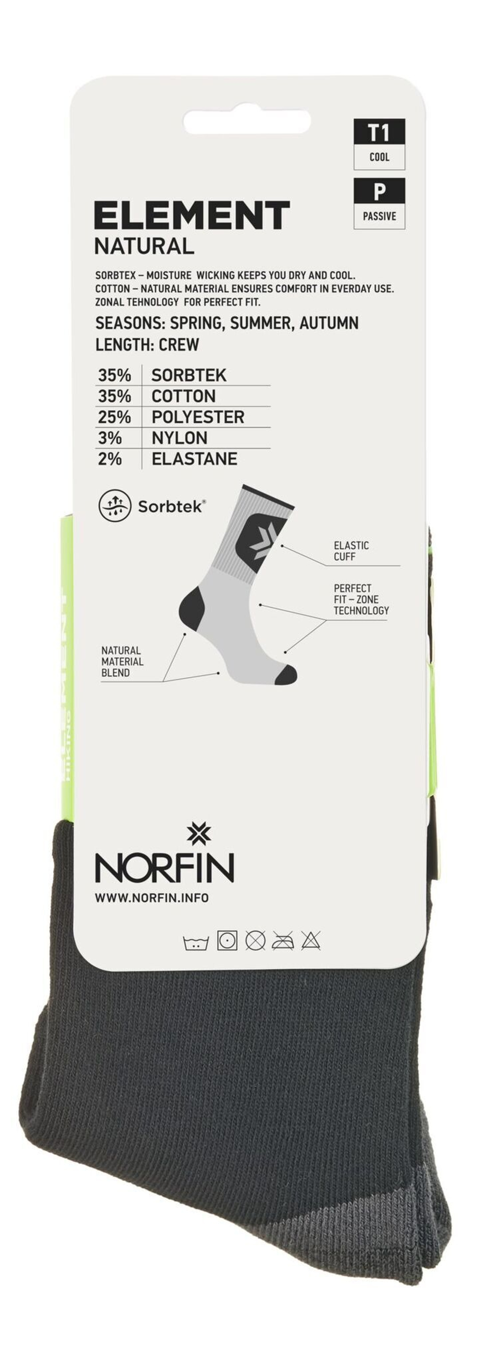 Носки Norfin T1P ELEMENT NATURAL CREW р.(42-44) L
