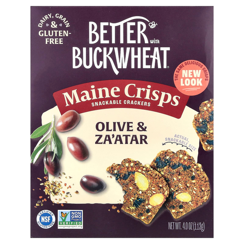 Better with Buckwheat, Crisps, крекеры-снеки, оливки и заатар, 113 г (4 унции)