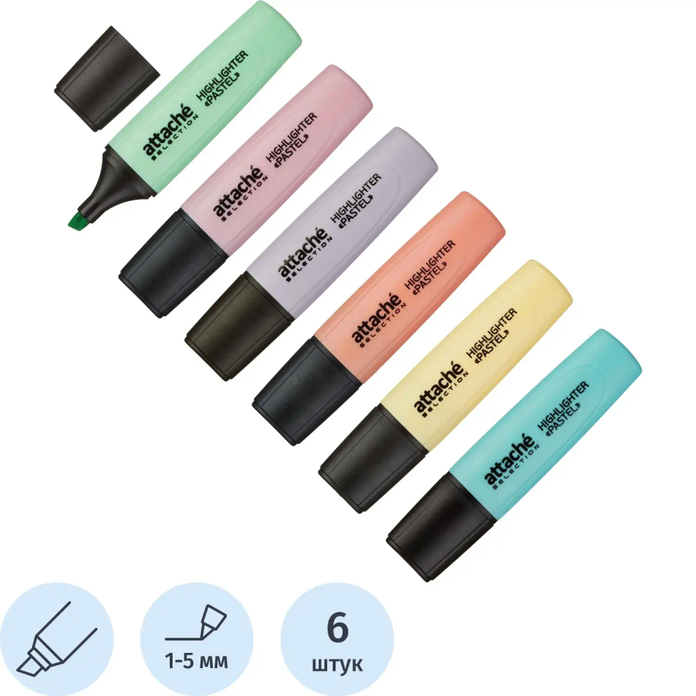 Набор текстовыделителей Attache Selection Pastel 1-5 мм 6 цветов