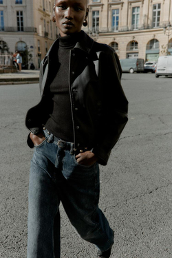 ZARA КУРТКА ИЗ ИСКУССТВЕННОЙ КОЖИ, ЧЕРНЫЙ