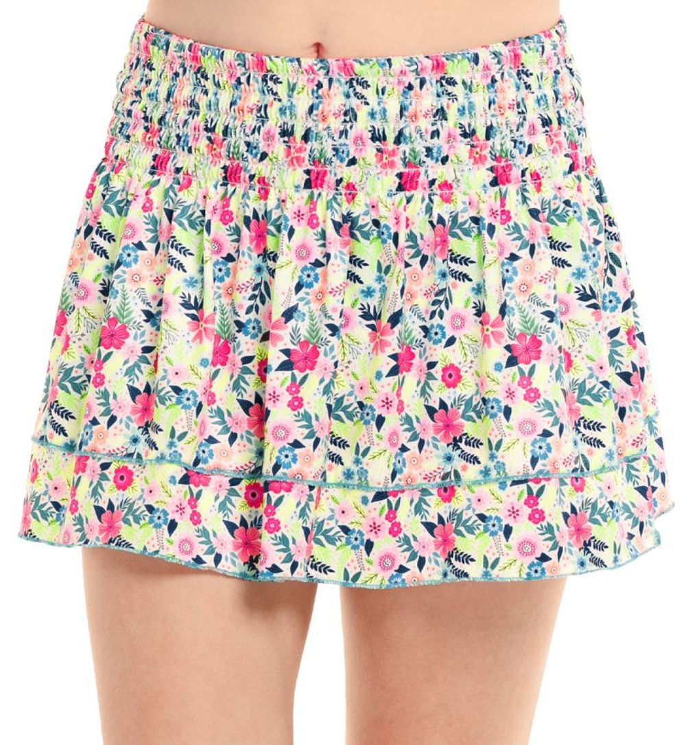 Lucky in Love Novelty Print Flower Frenzy Smocked Skirt