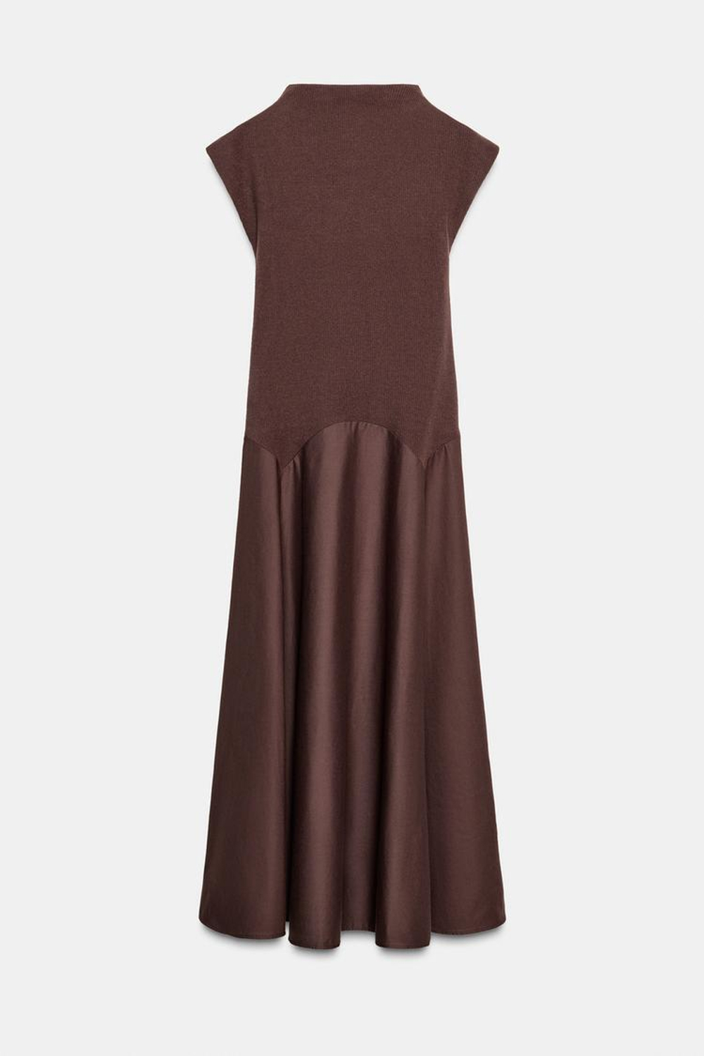 ZARA КОМБИНИРОВАННОЕ ПЛАТЬЕ ИЗ МЯГКОЙ ТКАНИ, ТЕМНО-КОРИЧНЕВЫЙ
