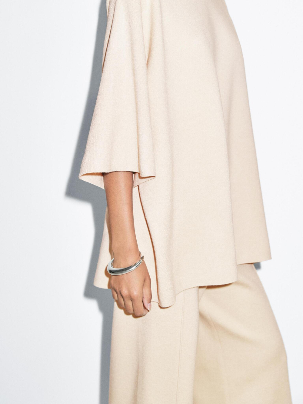 Massimo Dutti Трикотажная футболка с круглым воротником, бежевый