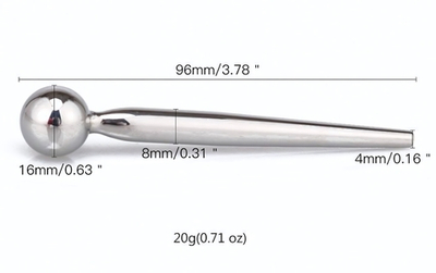 Гладкий металлический уретральный плаг с шариком - 9,6 см. (Цвет: серебристый)