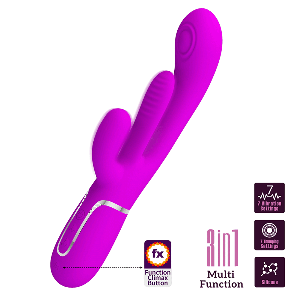 Розовый вибратор-кролик 22,2см с дополнительным язычком Pretty Love Triple Rabbit Multifuncional Vibrador BW-500041