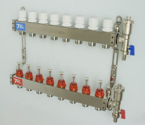 Колл. группа БЕЗ КРАНОВ (КВАДРАТ,нерж) с расход.  8-вых. ViEiR (3/1шт) Т
