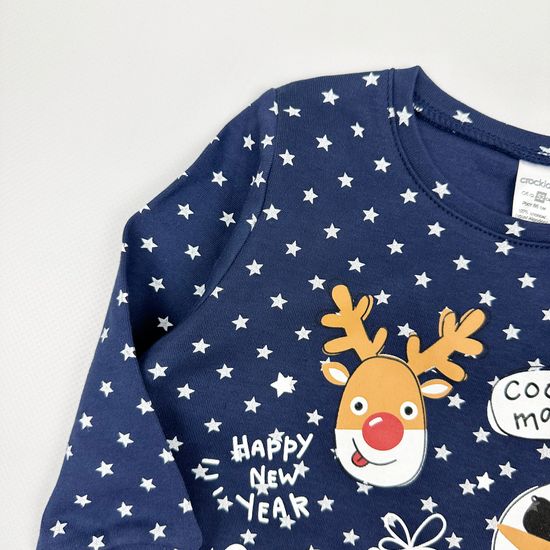 Пижама хлопковая Новогодняя, звезды на синем