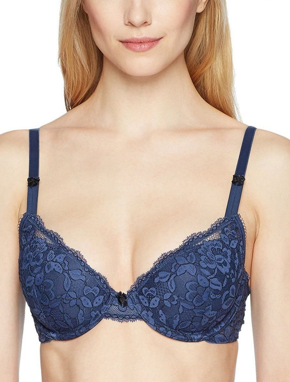Поддерживающий бюстгальтер с формованными чашками (Размер: 80E) (Цвет: синий с черным)