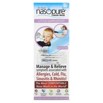 От гриппа и простуды Nasopure, Dr. Hana's Nasal Wash, набор для промывания носа, для детей от 2 до 102 лет, набор из 6 предметов