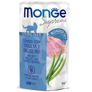 Пауч Monge Supreme sterilized cat для стерилизованных кошек с кефалью и зелёной фасолью