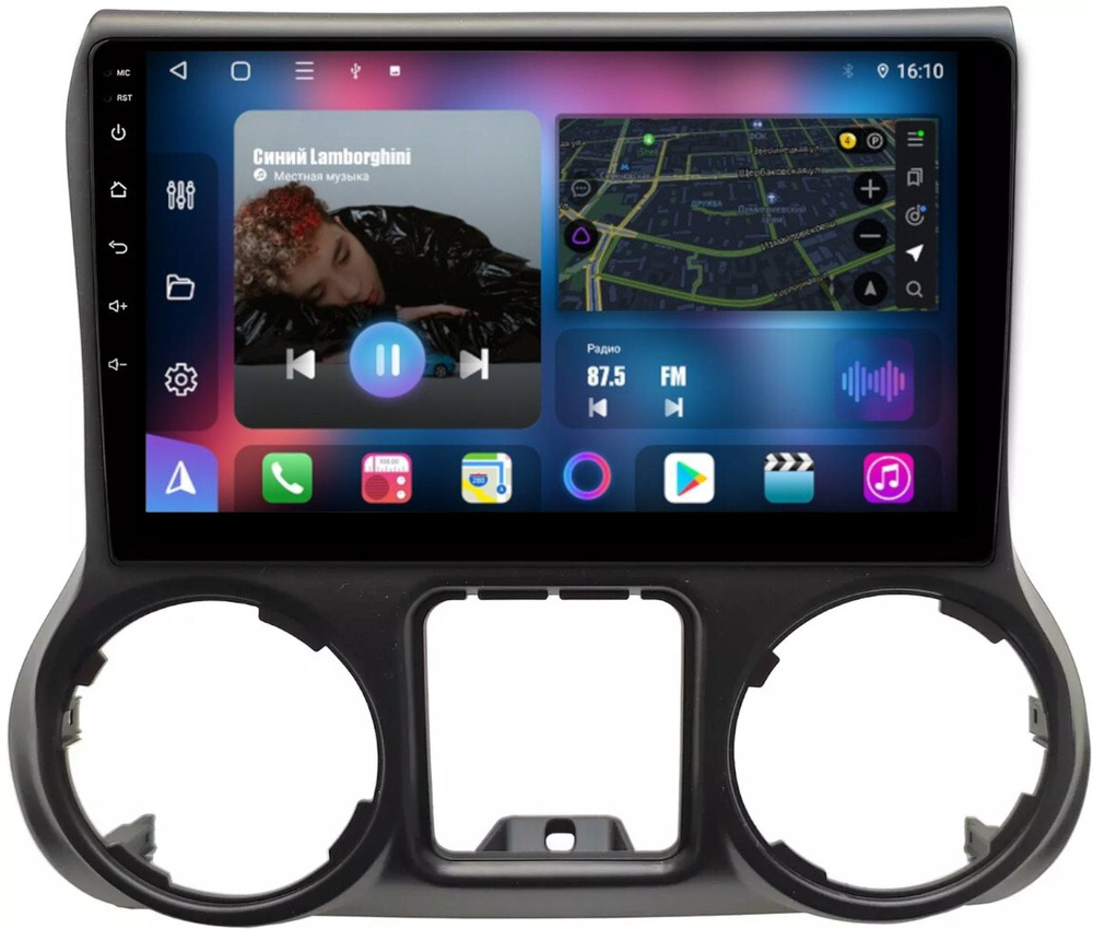 Магнитола для Jeep Wrangler 3 2014-2018 - FarCar BM10-9566 монитор 10" QLED на Android 13, TS10, 4+32Гб, CarPlay, 4G SIM-слот