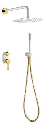 Смеситель встроенный + верхний+ ручной душ Uno. Белый Золото