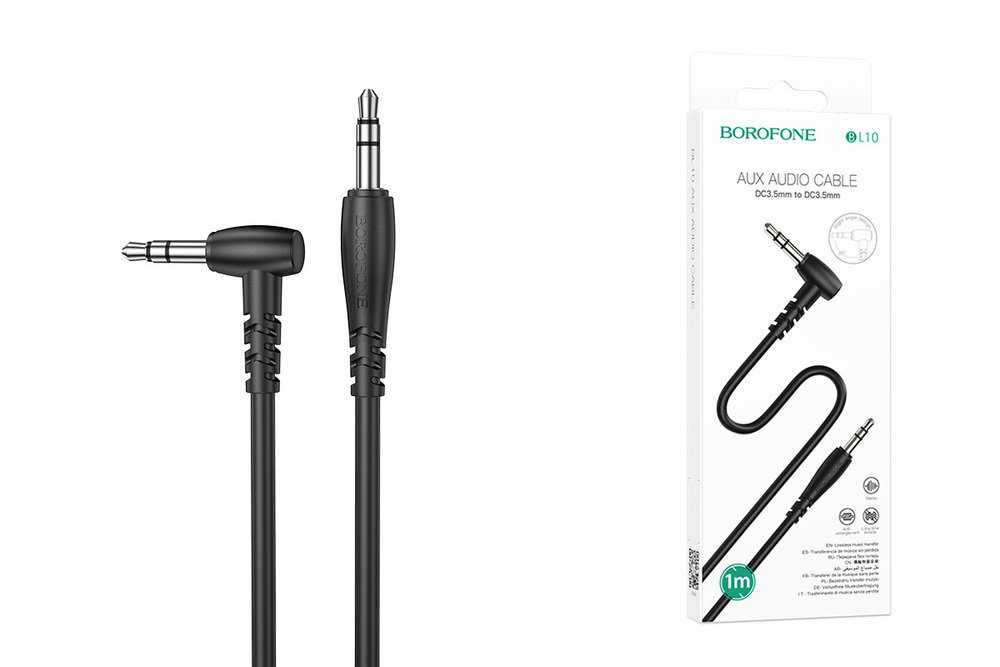 Аудио кабель угловой AUX BOROFONE BL10 3.5мм jack на 3.5мм jack 1 метр чёрный