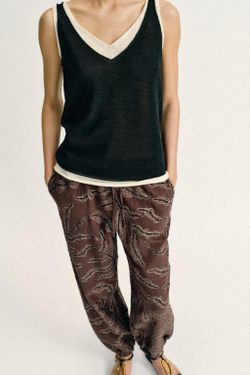 ZARA КОМБИНИРОВАННЫЙ ТРИКОТАЖНЫЙ ТОП, ЧЕРНЫЙ