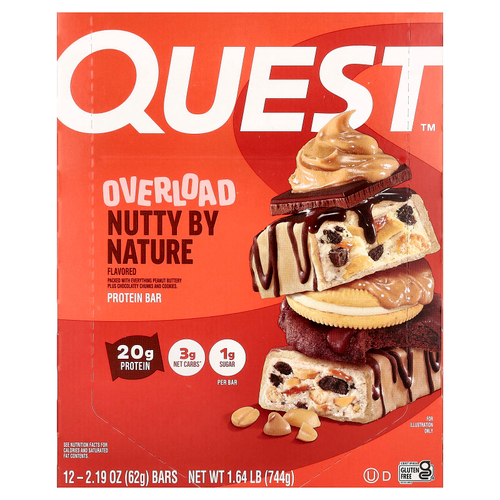 Quest Nutrition, Перегрев, протеиновый батончик, ореховый вкус, 12 батончиков по 62 г (2,19 унции)