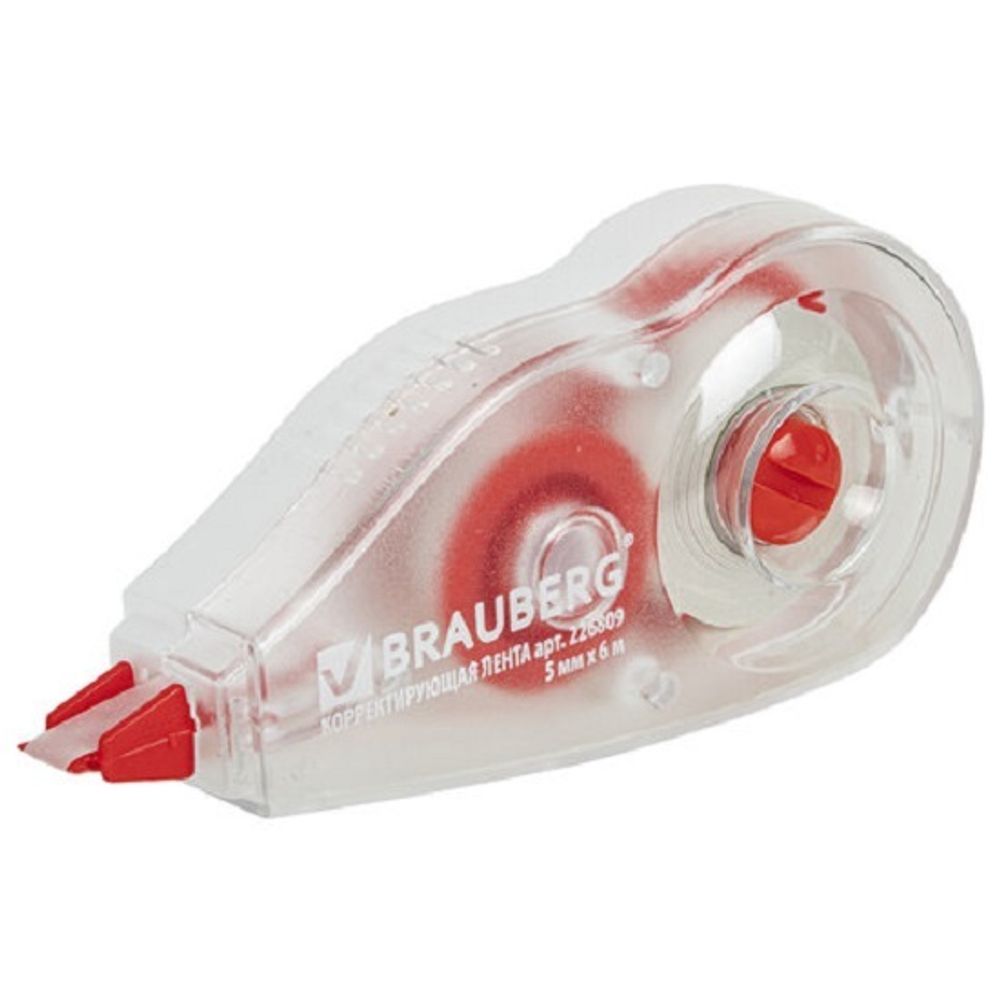 Корректирующая лента Brauberg, 5мм/6м, в блистере, цвет корп. красный, с подкручиванием