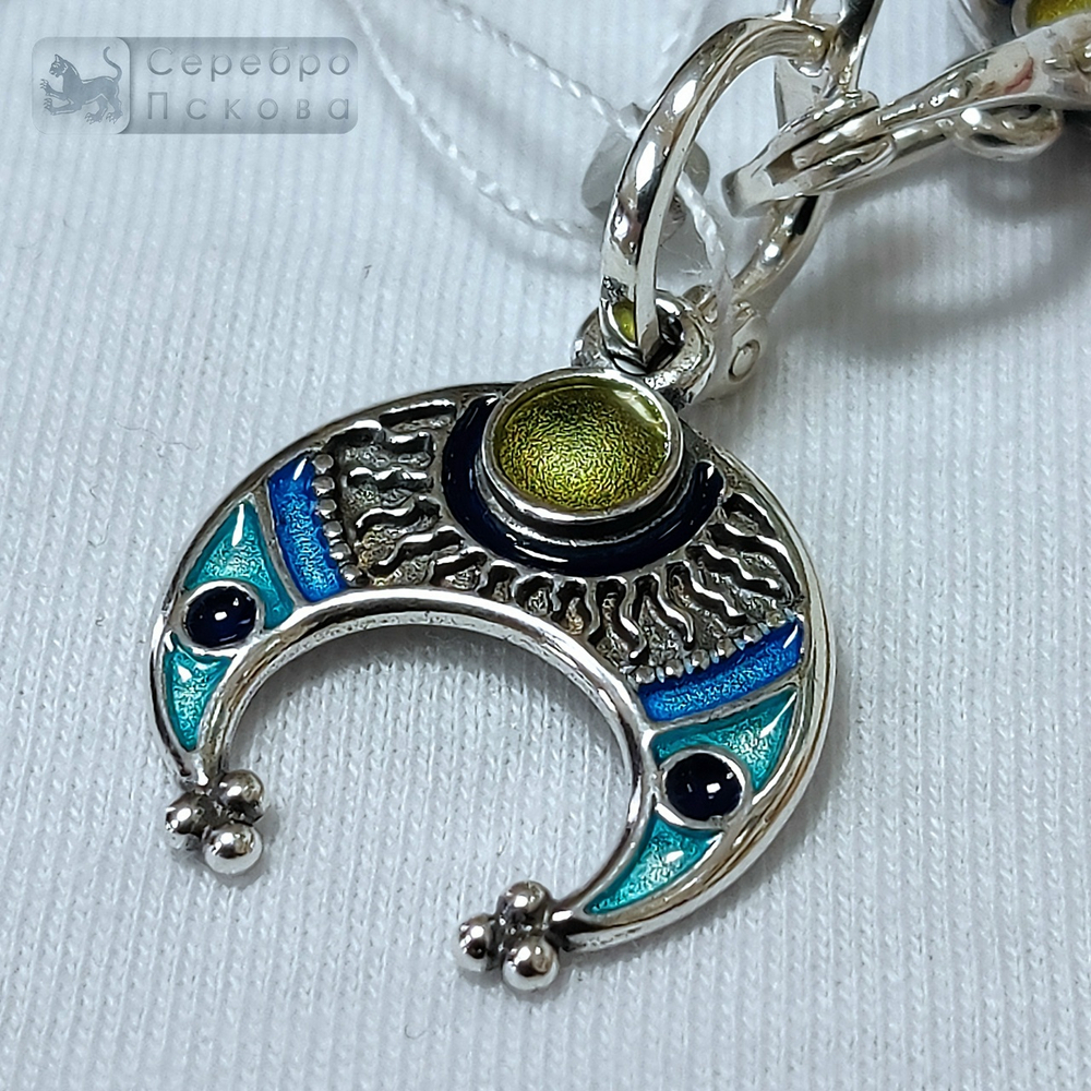 Серьги "Лунница с вписанным солнцем" (горячая эмаль)