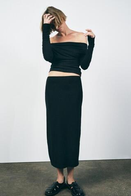 ZARA ТОП АСИММЕТРИЧНОГО КРОЯ ИЗ МЯГКОГО ИНТЕРЛОКА, ЧЕРНЫЙ