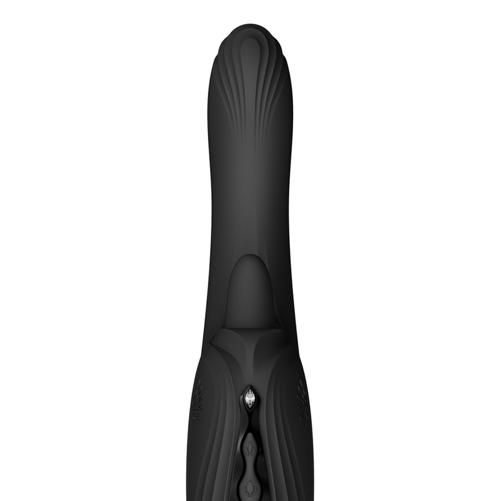 Черный вибратор-кролик 24,6см с функцией вылизывания и нагревом Zalo Ares G-Spot Rabbit Vibrator Obsidian Black
