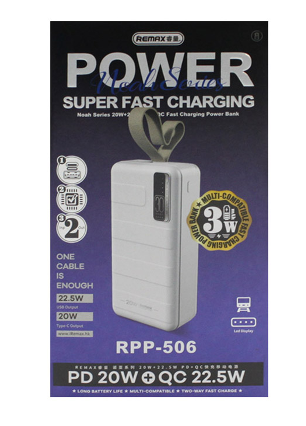 Портативный аккумулятор REMAX RPP-506 30000 mAh PD+QC 3.0 (белый)