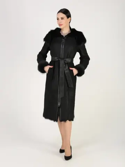 Дубленка зимняя натуральная с капюшоном длинная