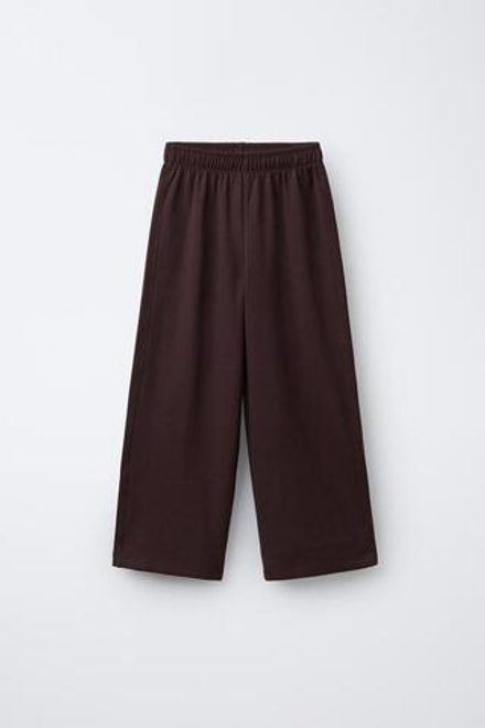 ZARA БРЮКИ WIDE LEG ИЗ ИНТЕРЛОКА, КОРИЧНЕВЫЙ