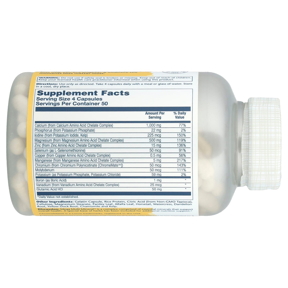 Solaray, Mega Multi Mineral, без железа, 200 капсул