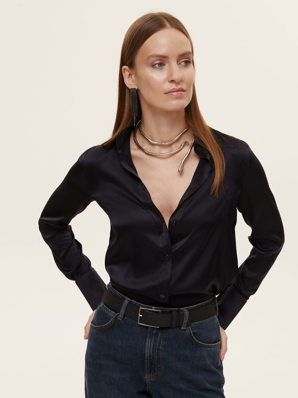 Рубашка Кельн синий шелк