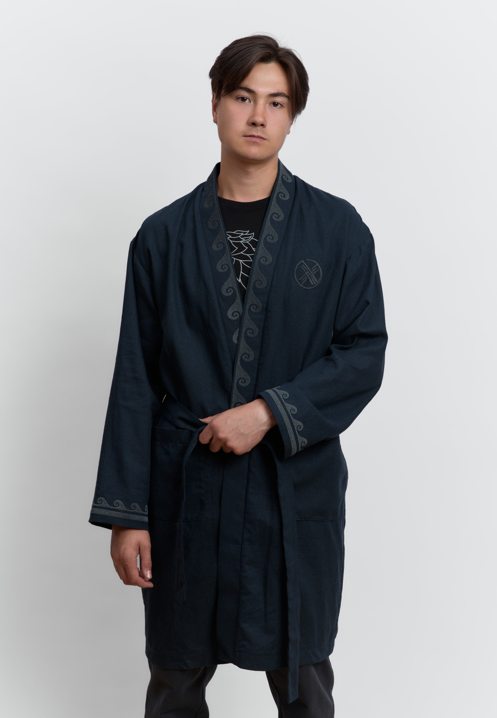 Шапан льняной длинный OYU TOLQYN DARK BLUE