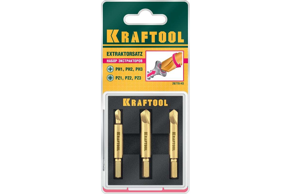KRAFTOOL  3 шт, Набор экстракторов поврежденного крепежа (26770-H3)