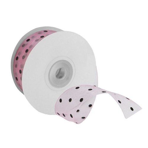 Лента Органза розовая с точками 2,5 см