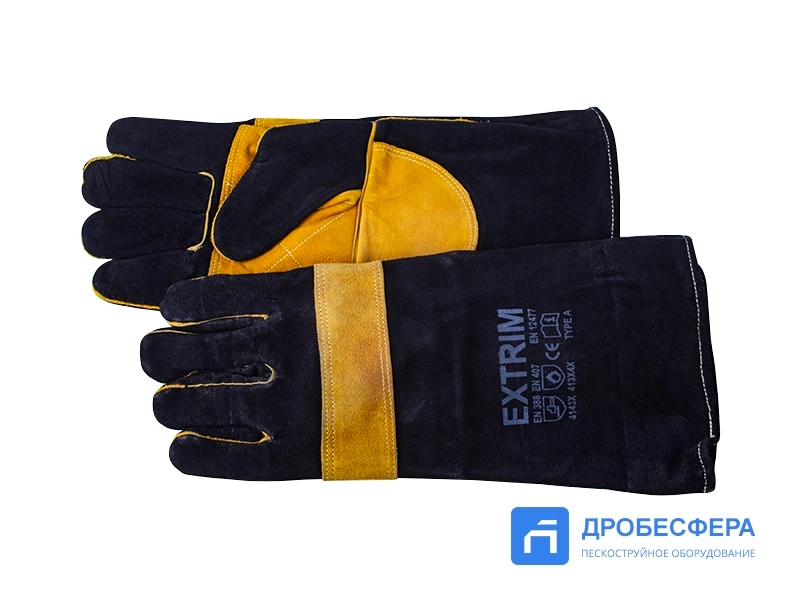 Перчатки пескоструйщика (кожа), черно-желтые арт. EXT black/yellow