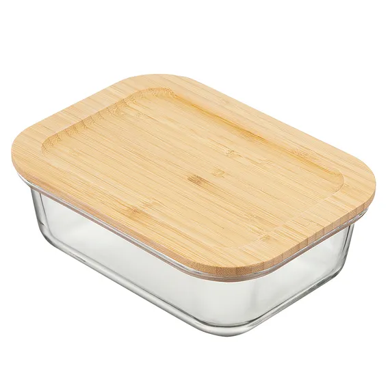 Набор стеклянных прямоугольных контейнеров с бамбуковыми крышками, 3 шт.